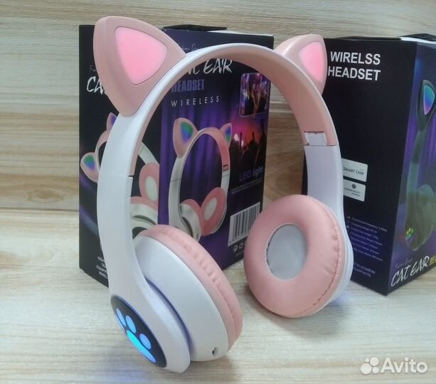 Светящиеся наушники с ушками кошки