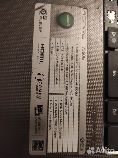 Ноутбук acer 7560g б.у