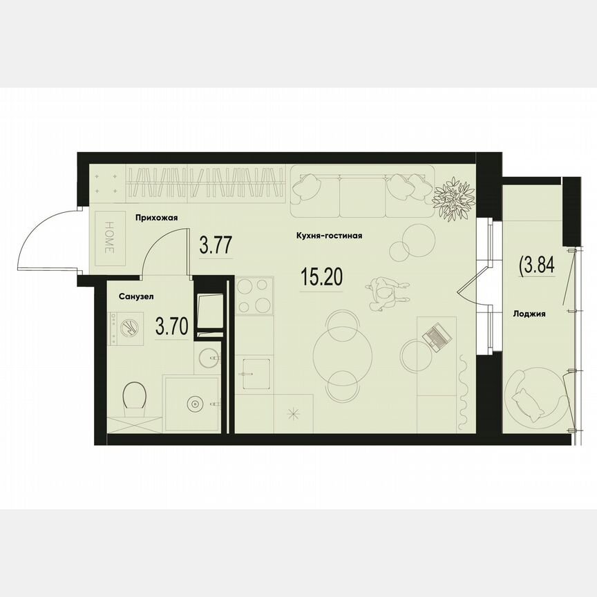 Квартира-студия, 23,8 м², 10/12 эт.