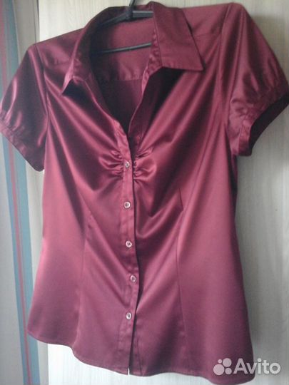 Блузка атласная с коротким рукавом, рубашка