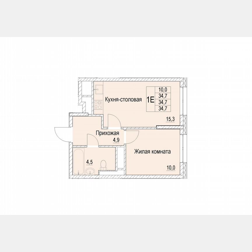 1-к. квартира, 34,7 м², 19/25 эт.