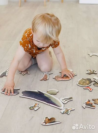 Развивающие деревянные пазлы для малышей животные