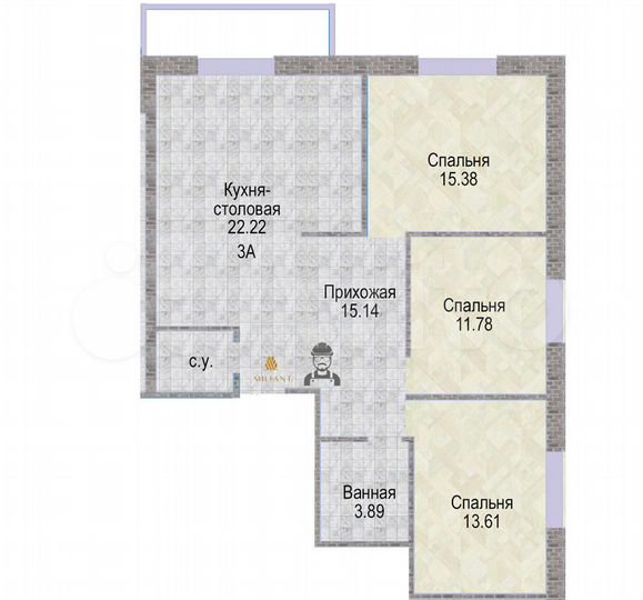 3-к. квартира, 85,4 м², 5/9 эт.