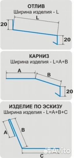 Гибка листового металла, отливы, уголки, карнизы