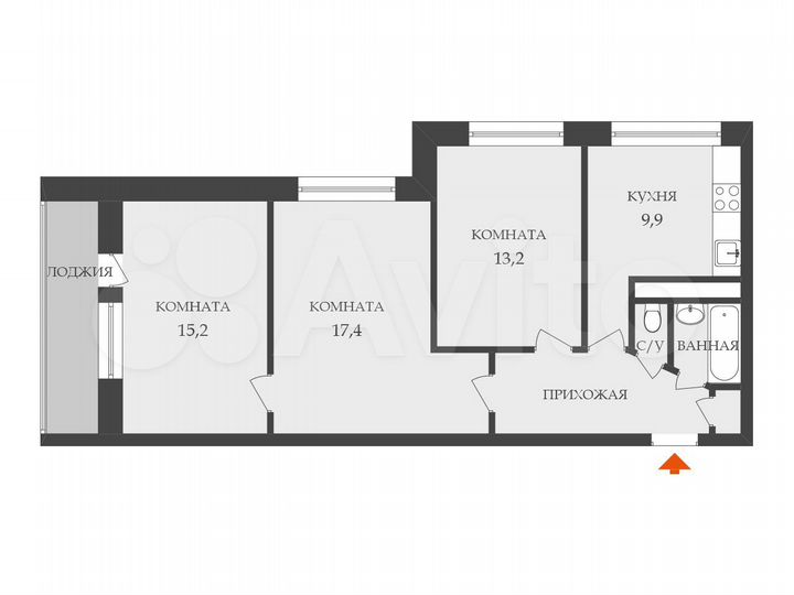 3-к. квартира, 66 м², 4/5 эт.