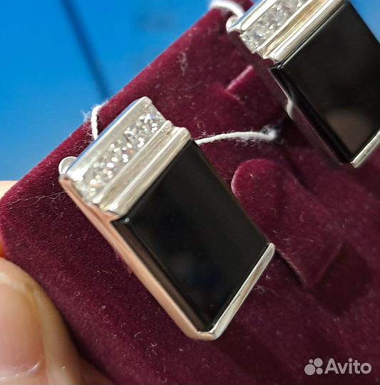 Серьги с агатами, фианитами