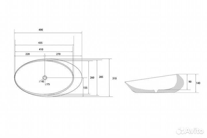 Раковина накладная Bequem серая матовая
