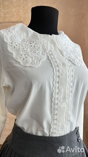 Блузка белая и Юбка школьная плиссе серая 152