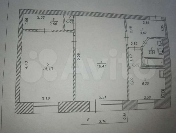 2-к. квартира, 50,5 м², 4/4 эт.