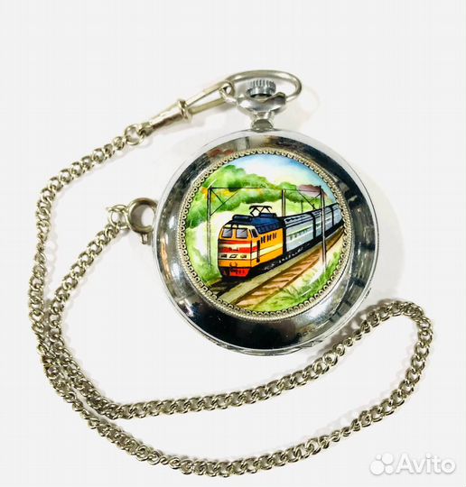 Часы карманные с цепочкой. Железная дорога