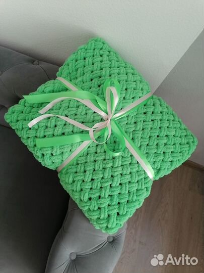 Зелёный Плед вязаный