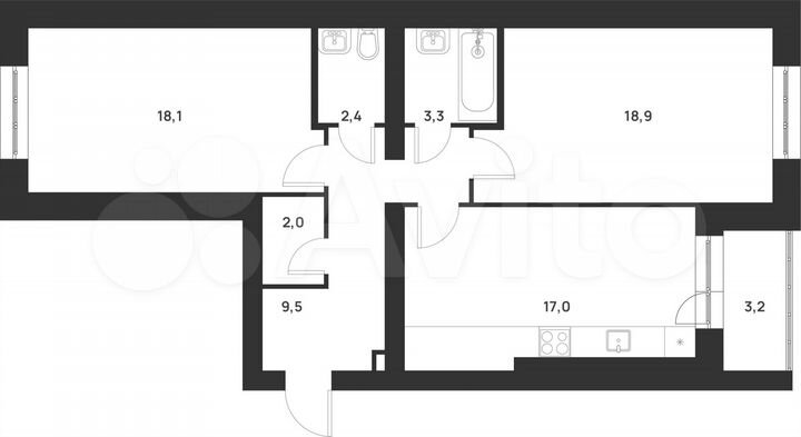 2-к. квартира, 74,4 м², 2/5 эт.