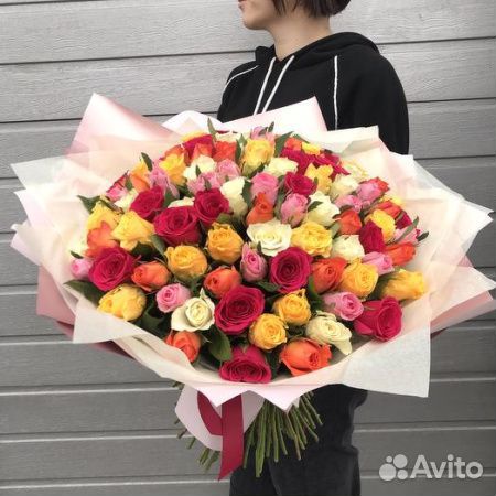 Букеты из 101 розы, розы, доставка цветов