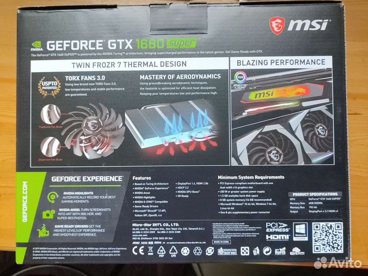 Видеокарта MSI GeForce GTX 1660 super Gaming