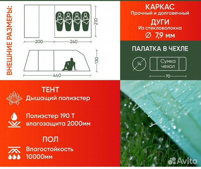 Палатка туристическая 4 местная с тамбуром