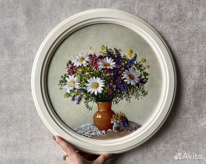 Картина на холсте в раме круглая D-36 см