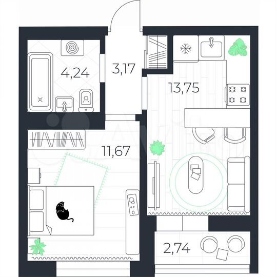 1-к. квартира, 34,2 м², 4/10 эт.