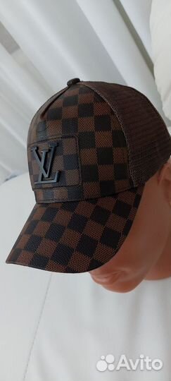 Кепка бейсболка Louis vuitton кожа + сетка lux