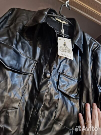 Кожаное платье рубашка