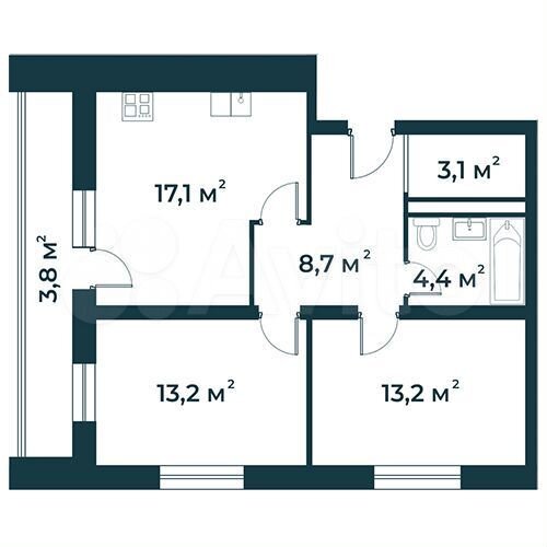 2-к. квартира, 63,5 м², 1/5 эт.