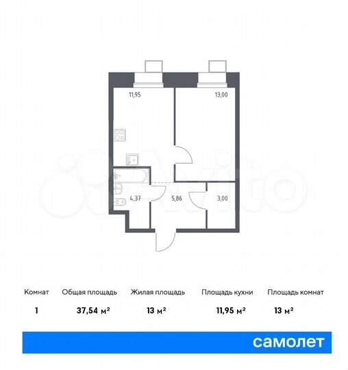 1-к. апартаменты, 37,5 м², 21/23 эт.