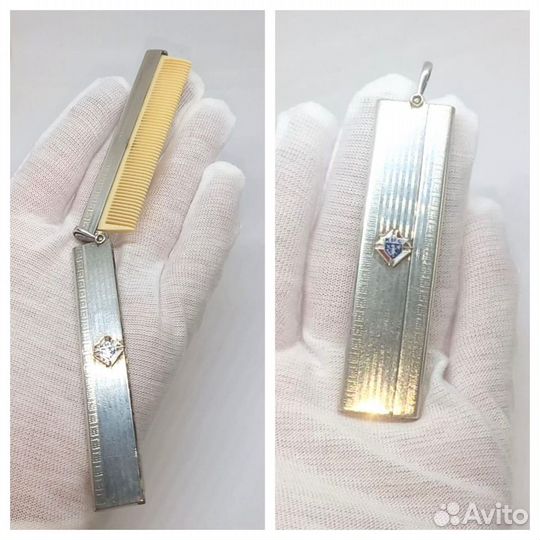 Расчёска для усов - Кость - Серебро 925 - США