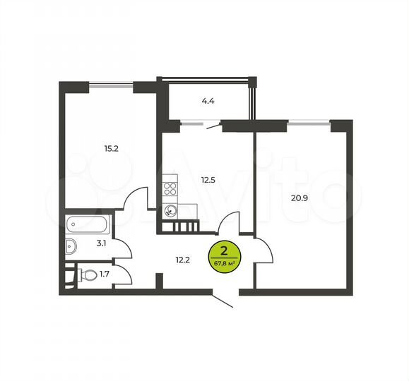 2-к. квартира, 67,2 м², 14/16 эт.