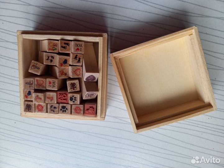 Штампы с держателем деревянным скрапбукинг