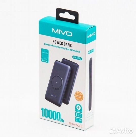 Внешний аккумулятор с беспроводной зарядкой Mivo