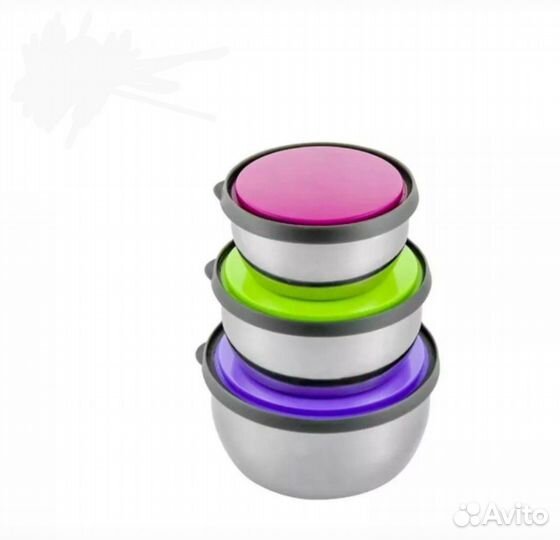 Набор мисок из нержавеющей стали с крышками