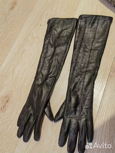 Перчатки длинные, кожаные 8