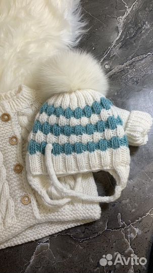 Костюм на 0-3 месяца 56-62 см вязаный