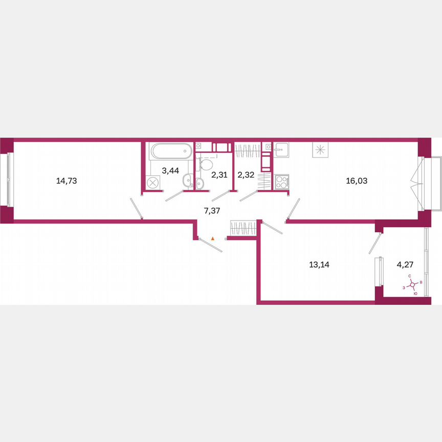2-к. квартира, 61,5 м², 4/10 эт.