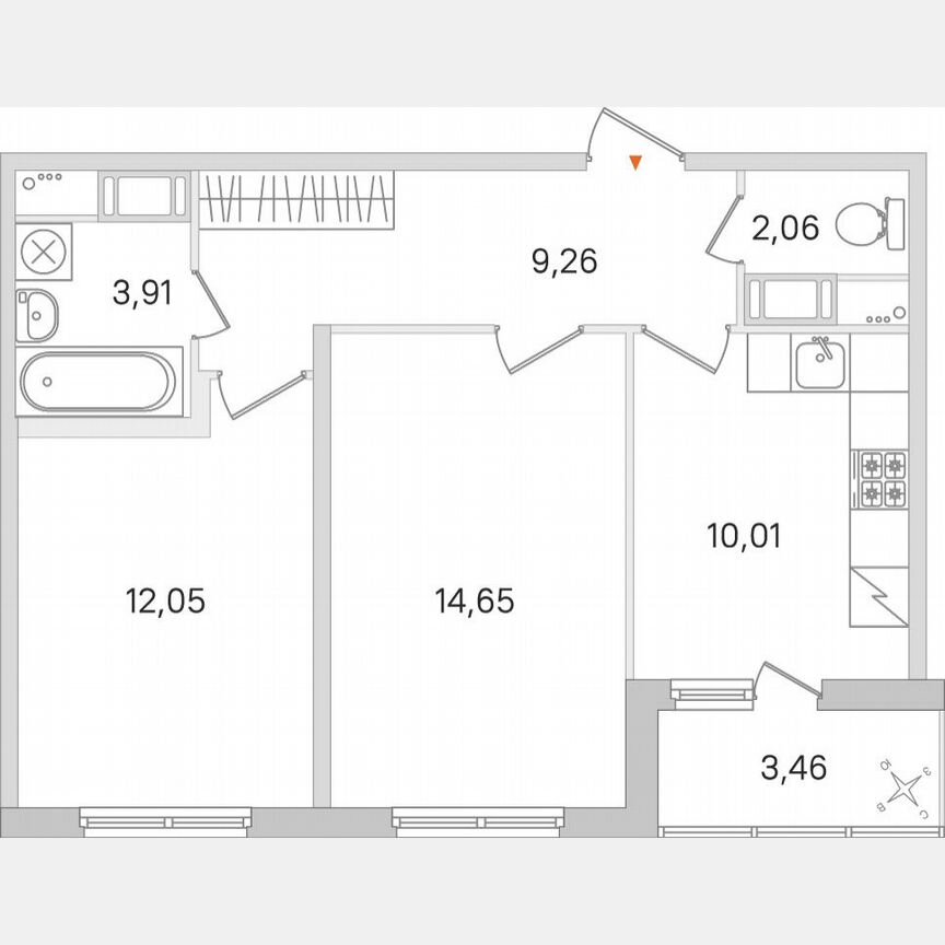2-к. квартира, 53,7 м², 7/8 эт.