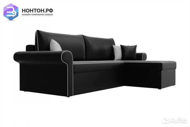 Диван угловой дельфин Милфорд экокожа черная