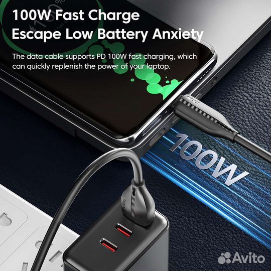 Кабель для быстрой зарядки 100W / 1м/ QC, PD, Vooc
