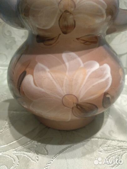 Кувшин глиняный, глазурь, ручная роспись