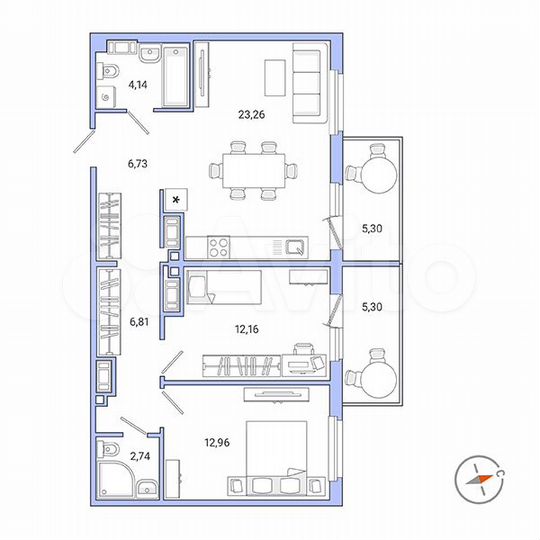 2-к. квартира, 72 м², 9/9 эт.