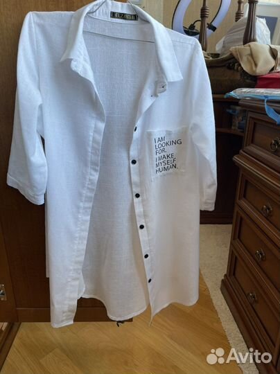 Рубашка белая удлиненная лен