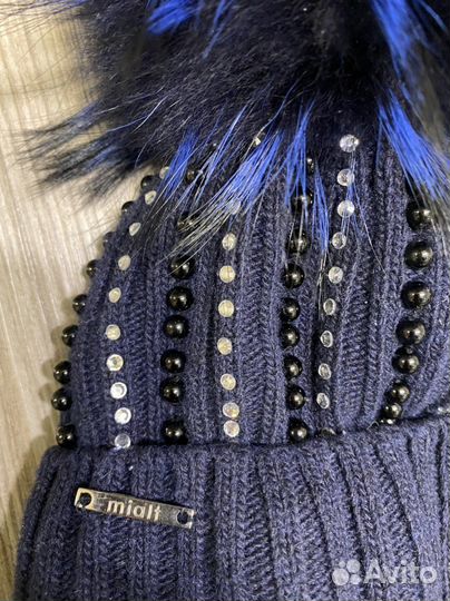 Шапка шерстяная с натуральным помпоном 52-54