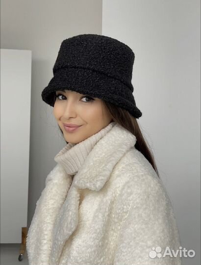 Панама женская зимняя тедди (черный)