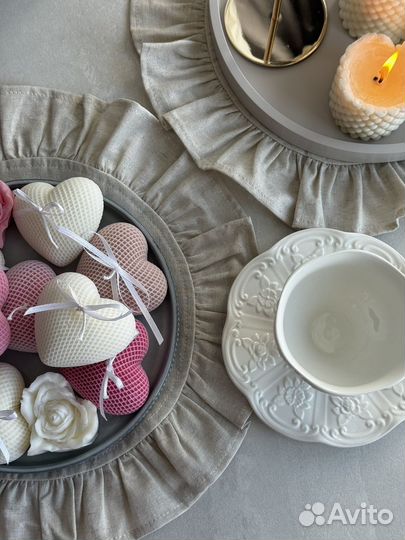 Интерьерная свеча Сердце белое и розовое, 2 шт