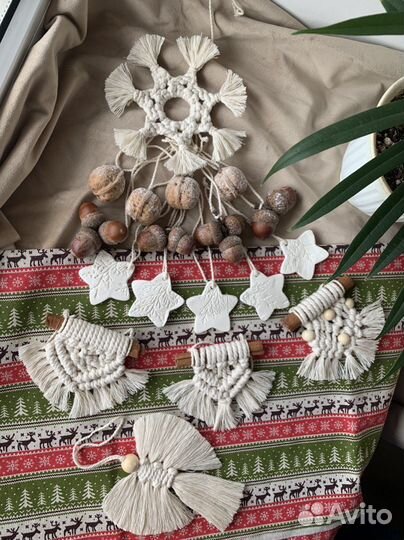 Набор елочных игрушек макраме ручной работы