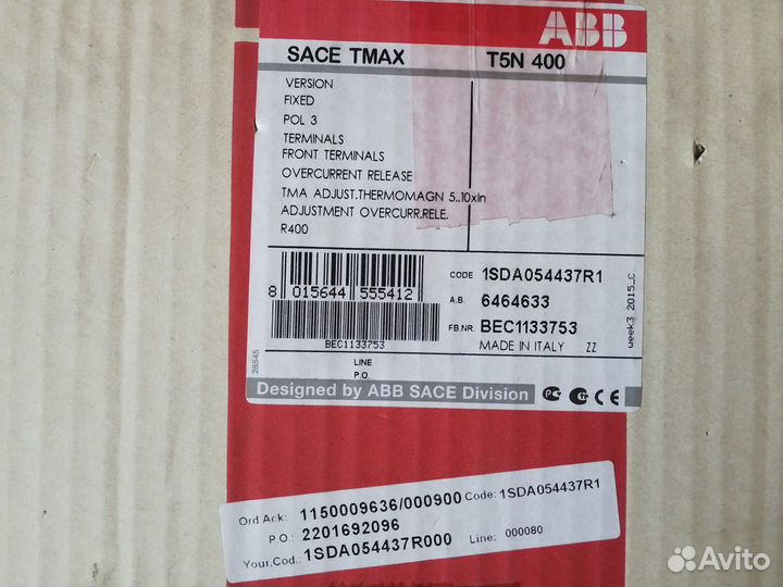 Выключатель автоматический sace Tmax T5N400 400A