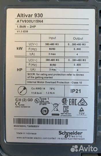 Преобразователь Schneider Electric ATV930U15N4