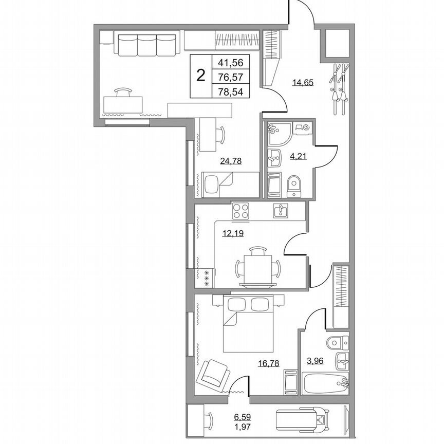 2-к. квартира, 78,5 м², 5/19 эт.