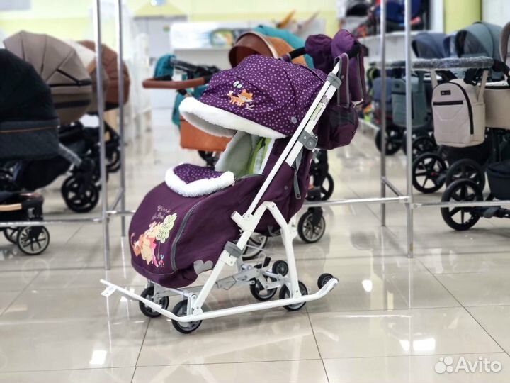 Санки-коляска Nika с Винни Пухом баклажан Новые