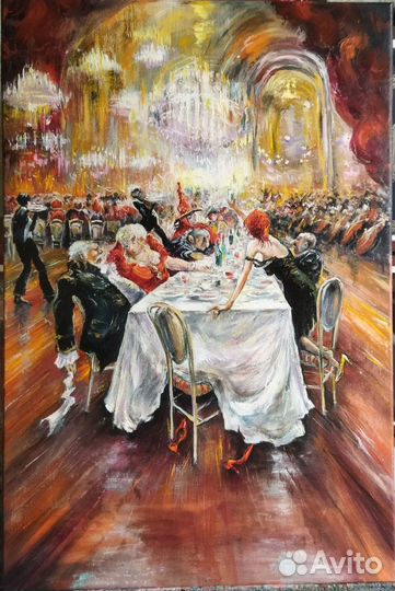 Банкет картина маслом на холсте 40х60 см