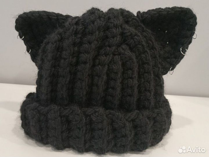 Шапка с ушками зимняя вязаная y2k