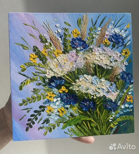 Картина маслом полевые цветы